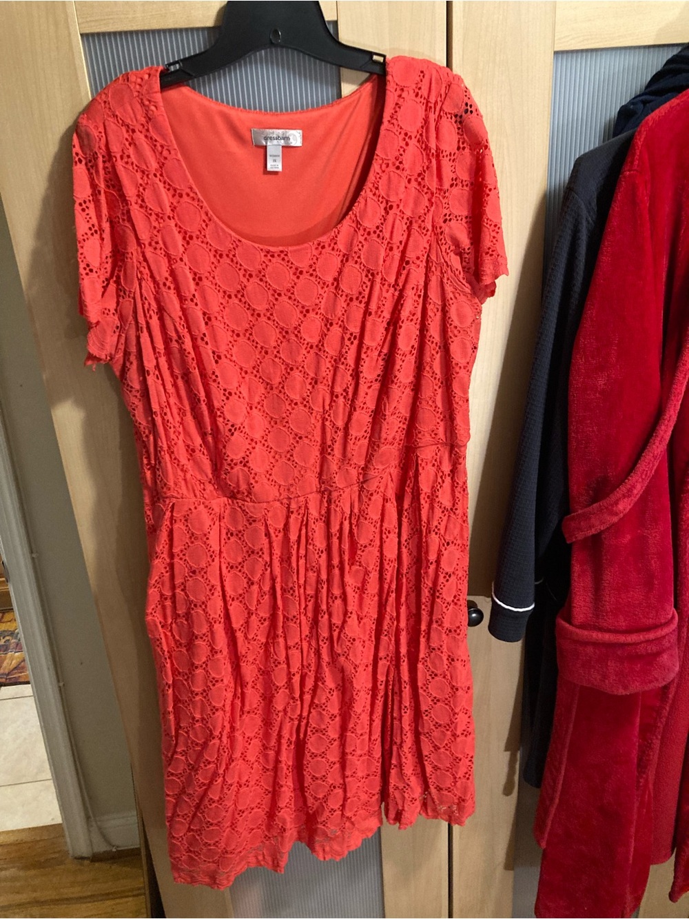 dressbarn Coral Lace Overlay Midi Dress